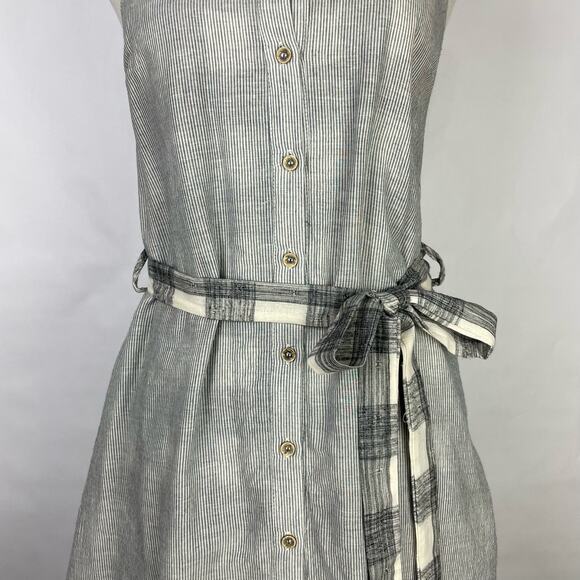 Nectar Clothing | Gray & White Stripe Plaid Belted A-line Summer Dress - Picture 3 of 7
